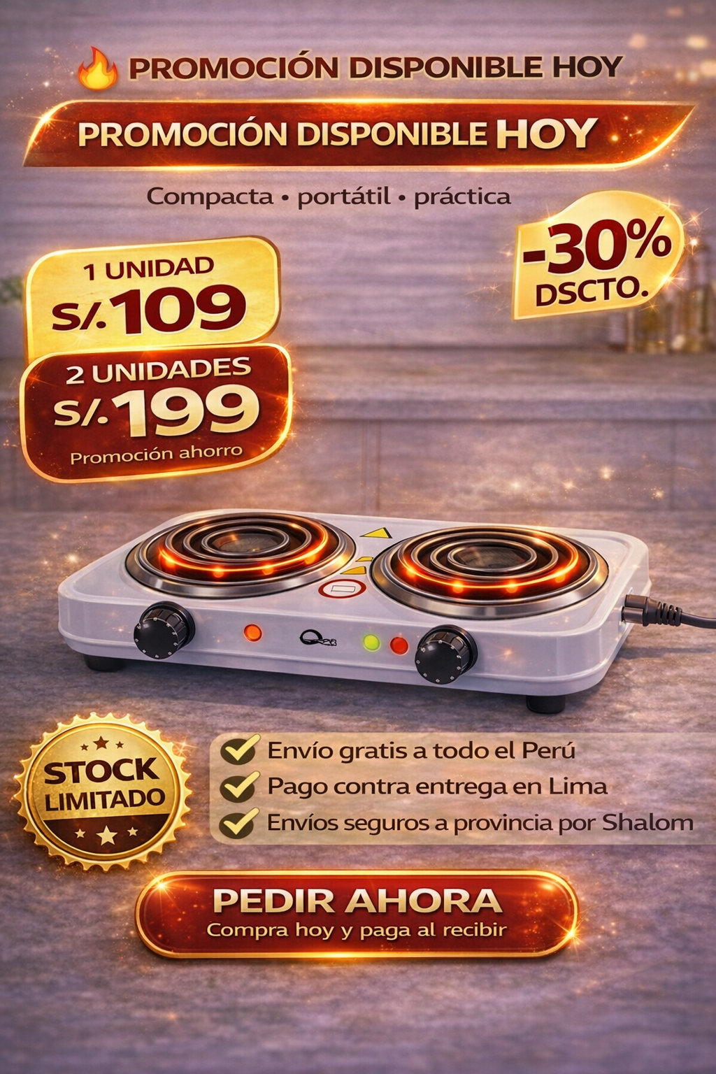 COCINA ELÉCTRICA DE 2 HORNILLAS