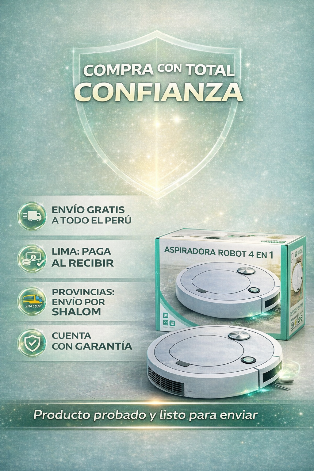 RoboClean 4X Pro - ASPIRADORA ROBOT INTELIGENTE 4 EN 1