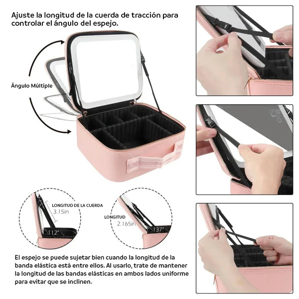 MALETÍN DE MAQUILLAJE CON ESPEJO LED + 1 DEPILADOR DE CEJAS (DE REGALO 🎁)