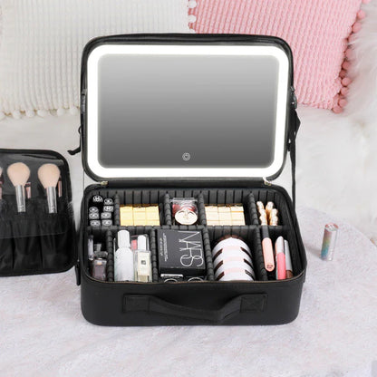 MALETÍN DE MAQUILLAJE CON ESPEJO LED + 1 DEPILADOR DE CEJAS (DE REGALO 🎁)