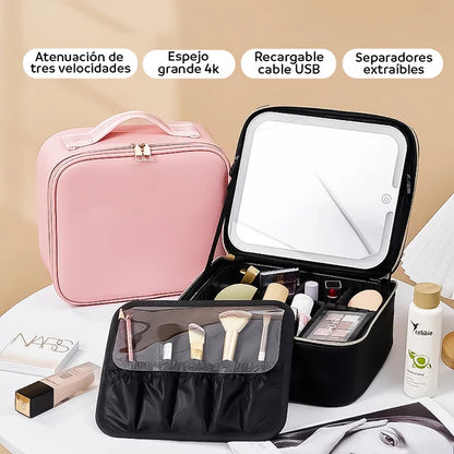 MALETÍN DE MAQUILLAJE CON ESPEJO LED + 1 DEPILADOR DE CEJAS (DE REGALO 🎁)