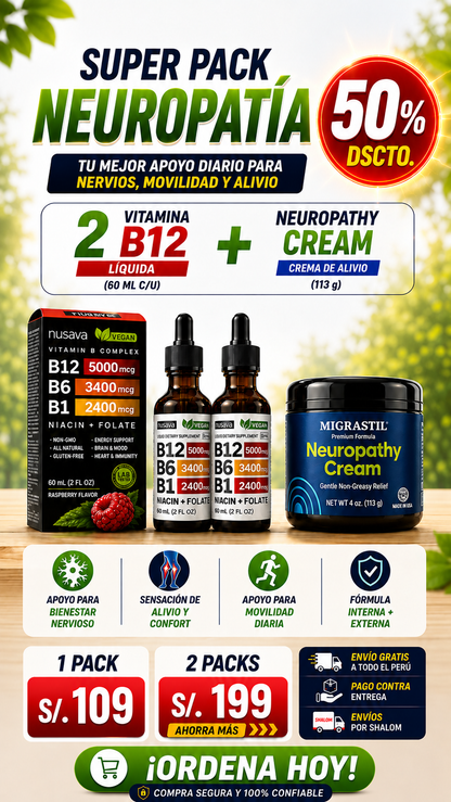 Super Pack Neuropatía - 2 Vitamina B12 + Neuropathy Cream