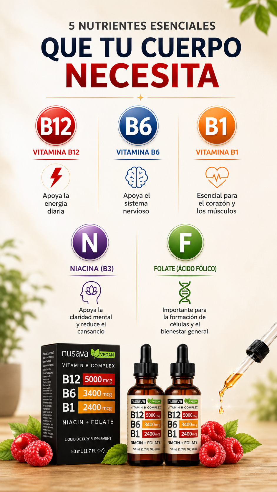 2 VITAMINA B12 EN GOTAS (Alta Potencia 5000 mcg)