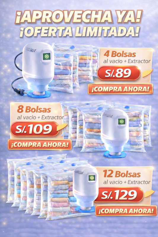 PACK BOLSAS AL VACÍO + EXTRACTOR DE AIRE PORTÁTIL