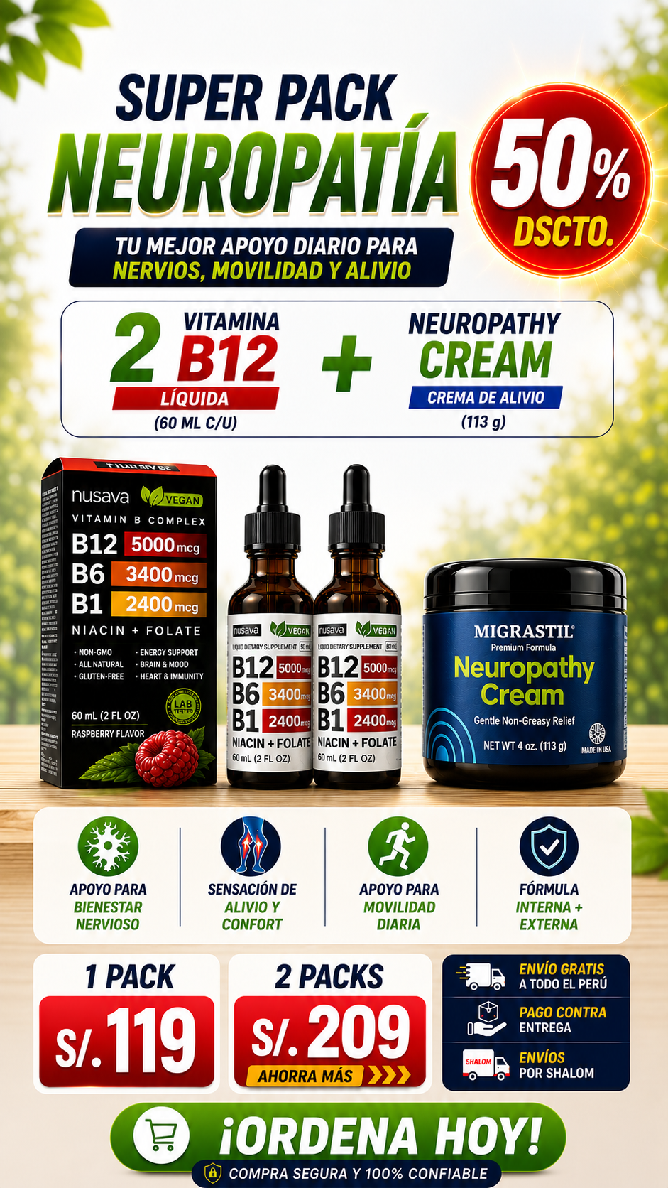 Super Pack Neuropatía - 2 Vitamina B12 + Neuropathy Cream
