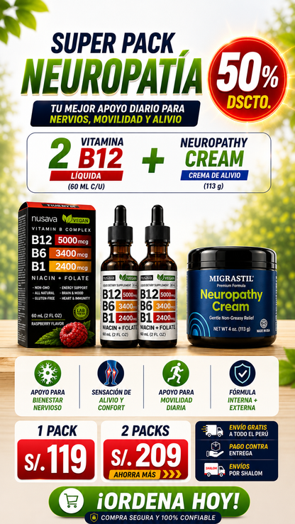 Super Pack Neuropatía - 2 Vitamina B12 + Neuropathy Cream