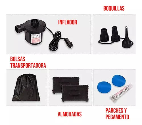 Colchón Inflable con Set Almohadas para Auto + Inflador de Regalo