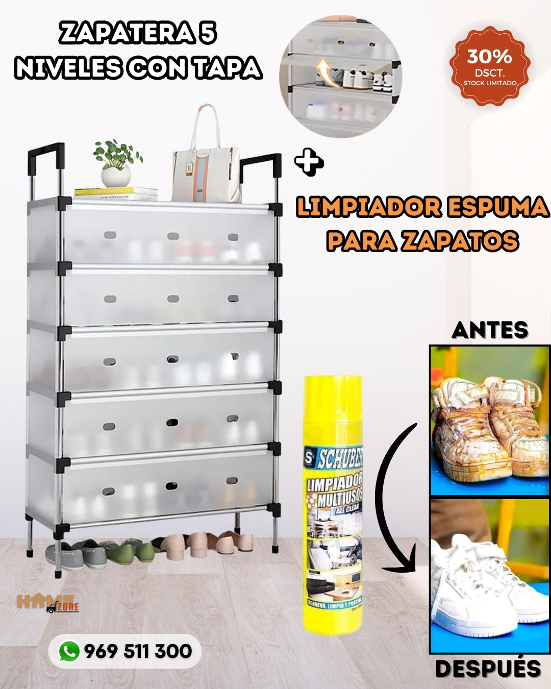 PROMOCIÓN ZAPATERA 5 NIVELES + LIMPIADOR ESPUMA PARA ZAPATOS