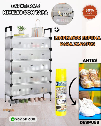 PROMOCIÓN ZAPATERA 5 NIVELES + LIMPIADOR ESPUMA PARA ZAPATOS