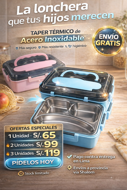 TÁPER TÉRMICO ACERO INOXIDABLE 3 DIVISIONES