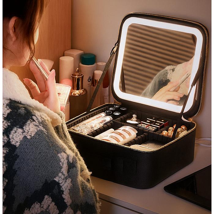 MALETÍN DE MAQUILLAJE CON ESPEJO LED + 1 DEPILADOR DE CEJAS (DE REGALO 🎁)