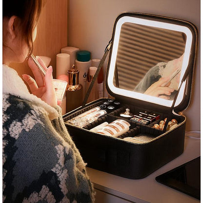 MALETÍN DE MAQUILLAJE CON ESPEJO LED + 1 DEPILADOR DE CEJAS (DE REGALO 🎁)